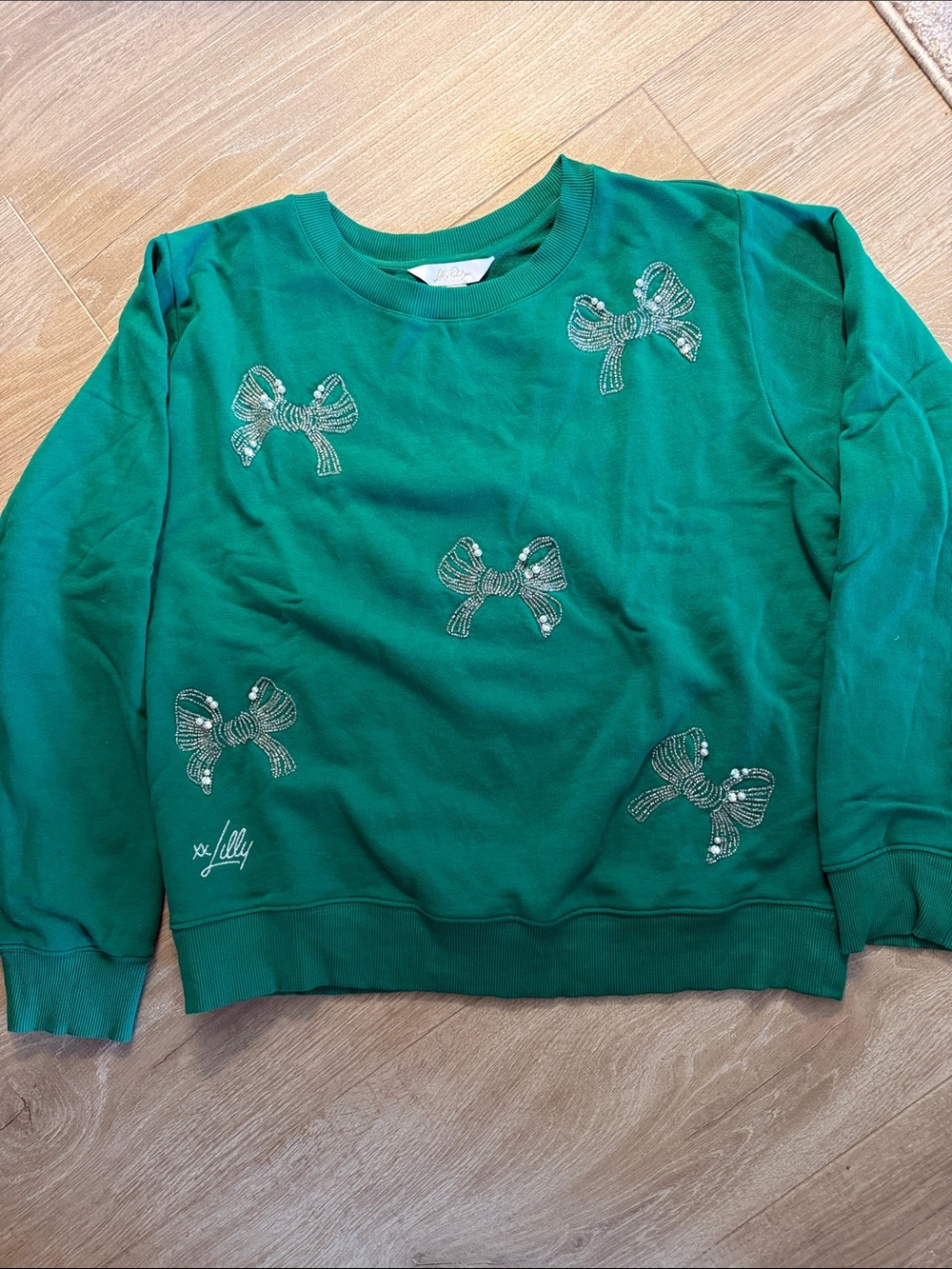 Lily Emerald Green Bow Sequin Pullover Sweatshirt